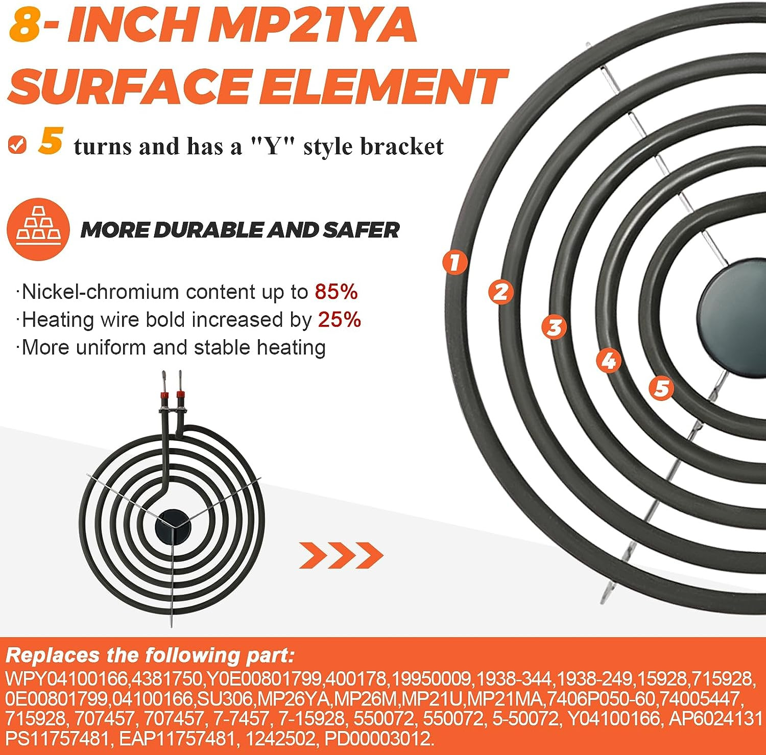MP22YA Electric Range Burner Element Unit Set(2 Pcs MP15YA 6″ & 2 Pcs MP21YA 8″)