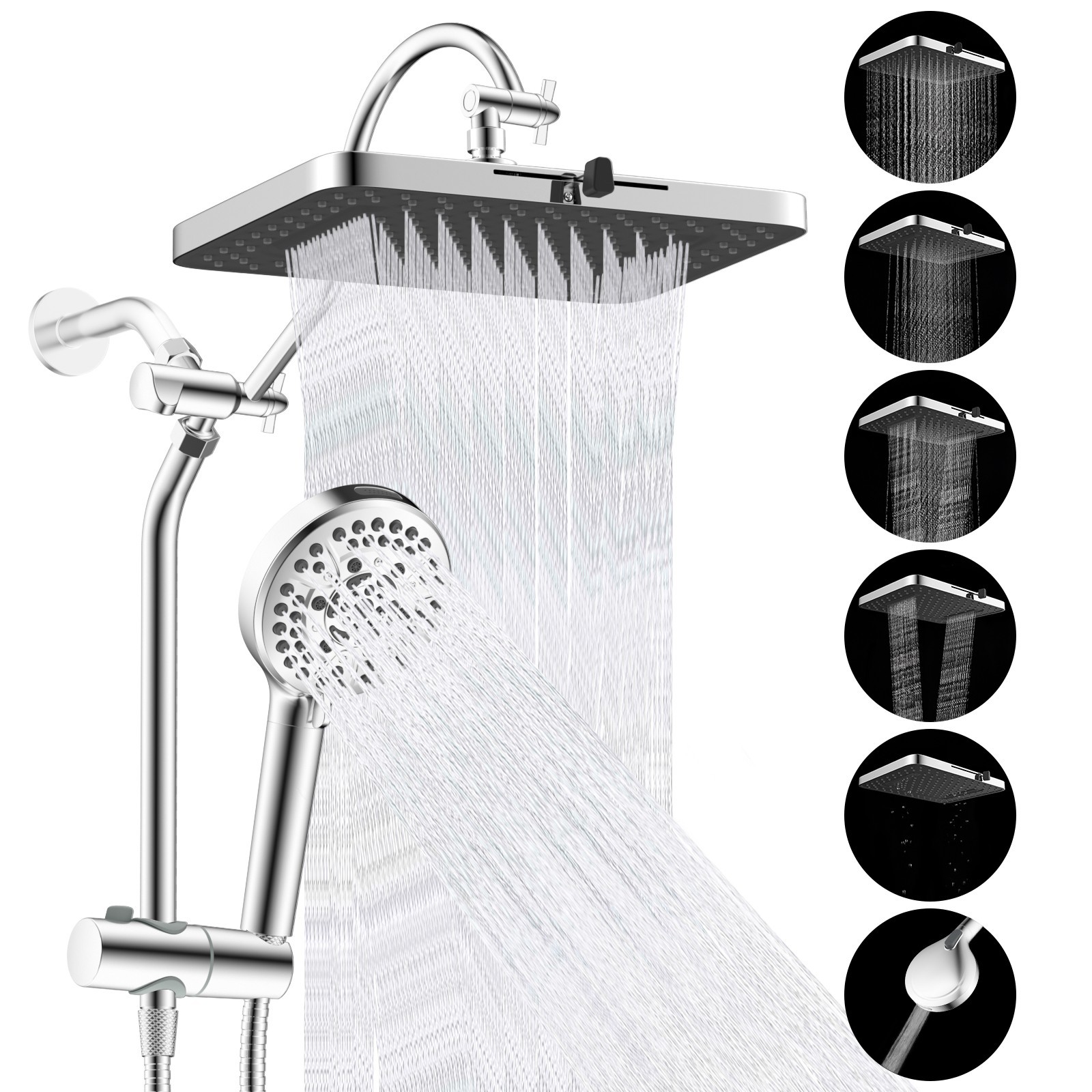 Hibbent High Pressure Rainfall Shower Head Combo with Headheld Spray Bath Shower