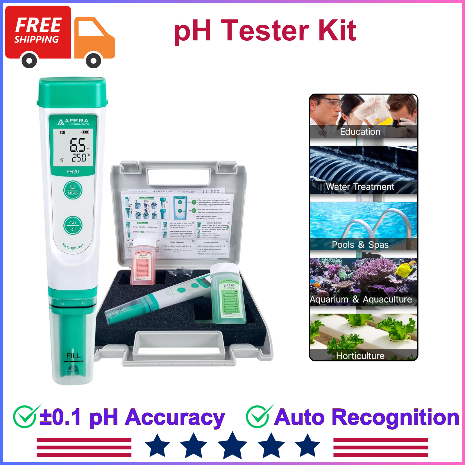 Apera Instruments AI209 Value Series PH20 Waterproof pH Tester Kit ±0.1pH Accura