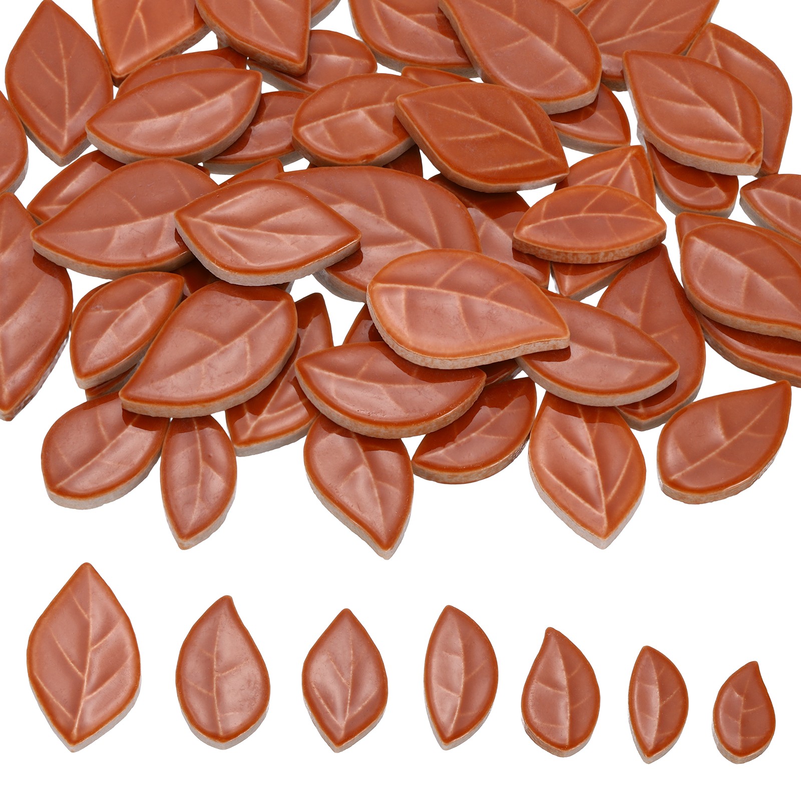 0.44LB Leaves Ceramic Mosaic Tiles for Crafts Bulk, for Home Decor, Camel