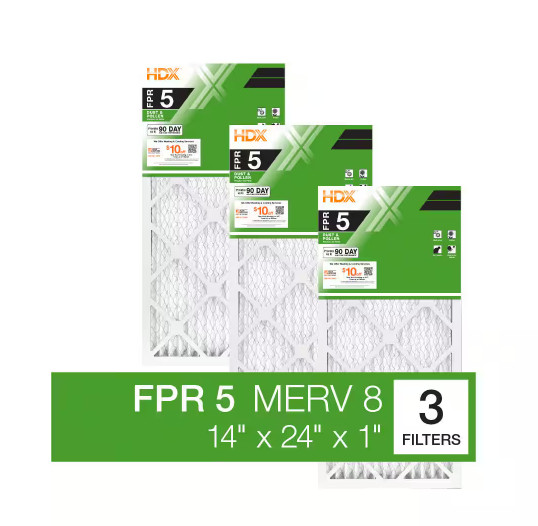 14 x 24 x 1 Standard Pleated Air Filter FPR 5, 3-Pack, Air Filters Replacement