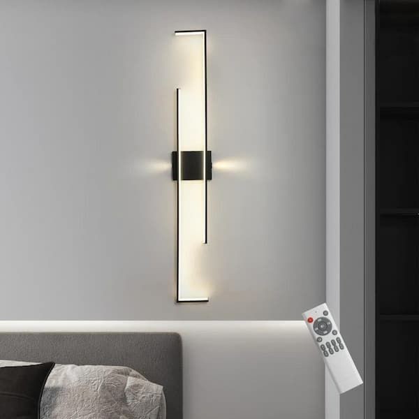 Genoci 55.12 in. Modern 2-Light Black Dimmable LED Linear Wall Sconce w/Remote