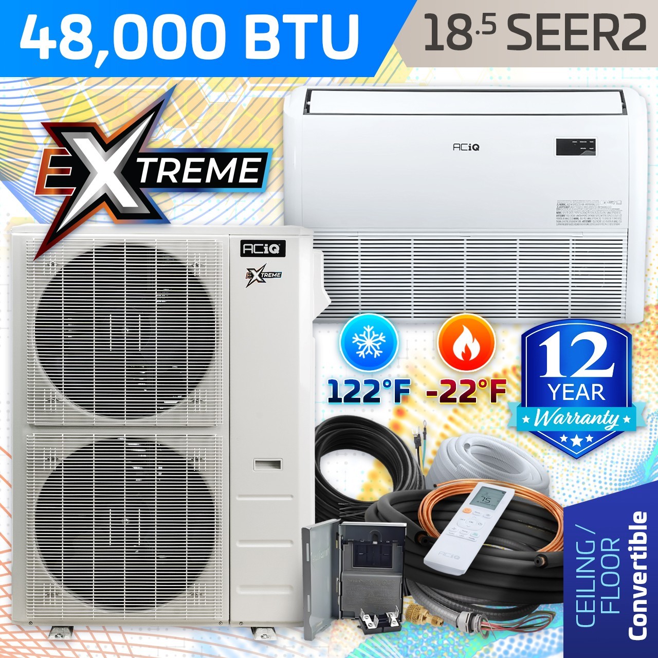 48000 BTU ACiQ Extreme Floor Mount Heat Pump 4 Ton Mini Split Air Conditioner