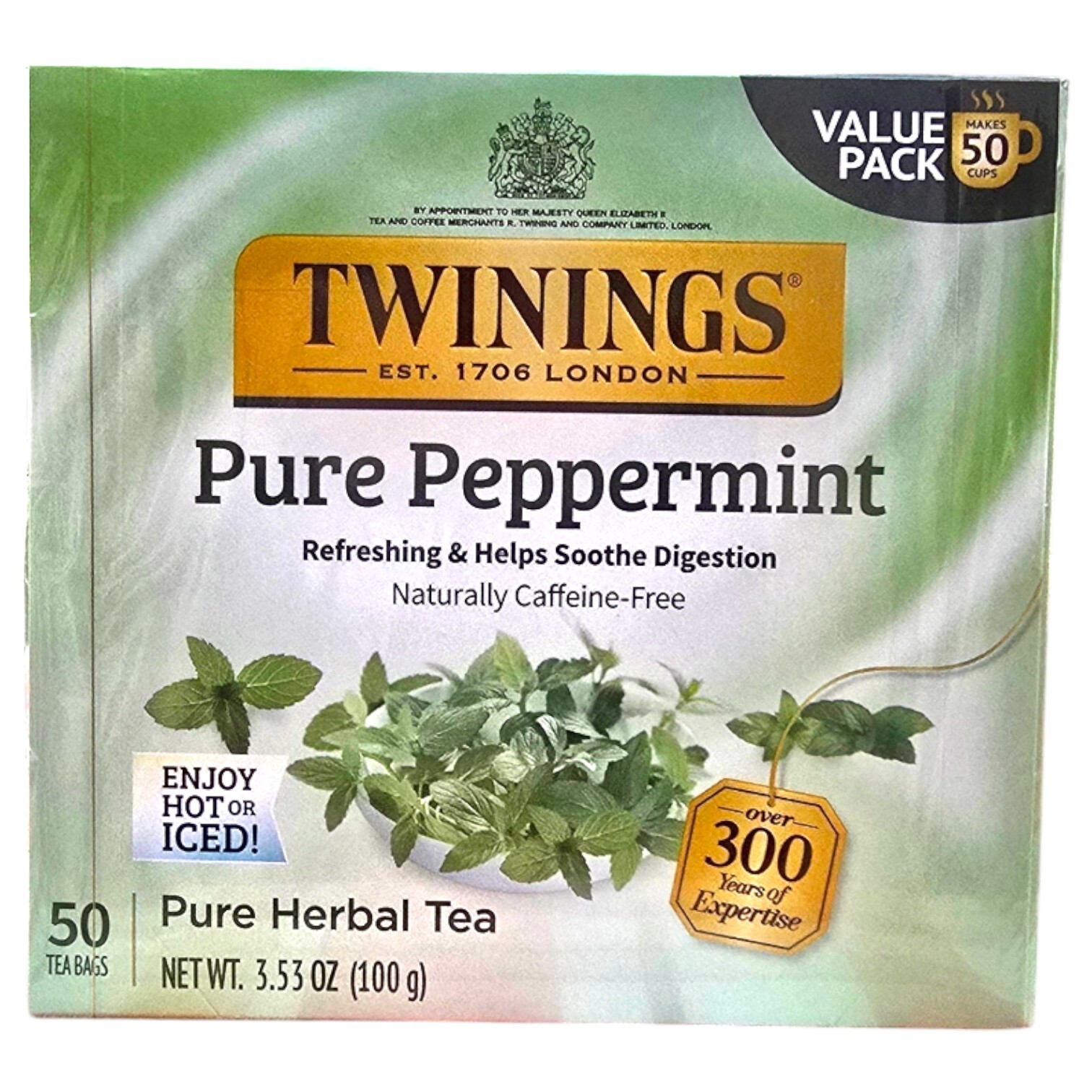Herbal Tea, Pure Peppermint, Caffeine Free, 50 Tea Bags 3.53 oz TWININGS