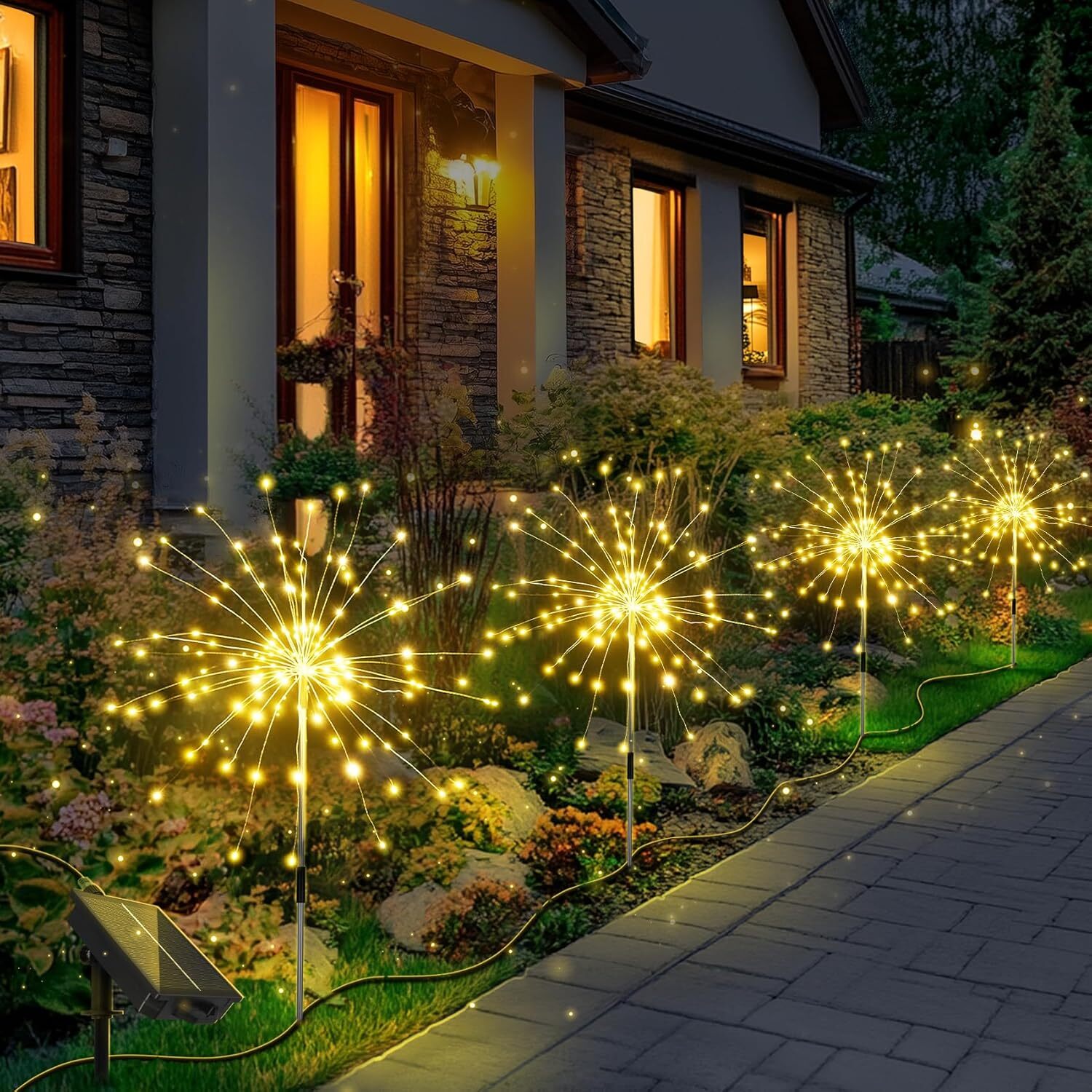 LED Solar Fairy Firework Lights Outdoor Garden Decor Waterproof Path Lawn Lamp