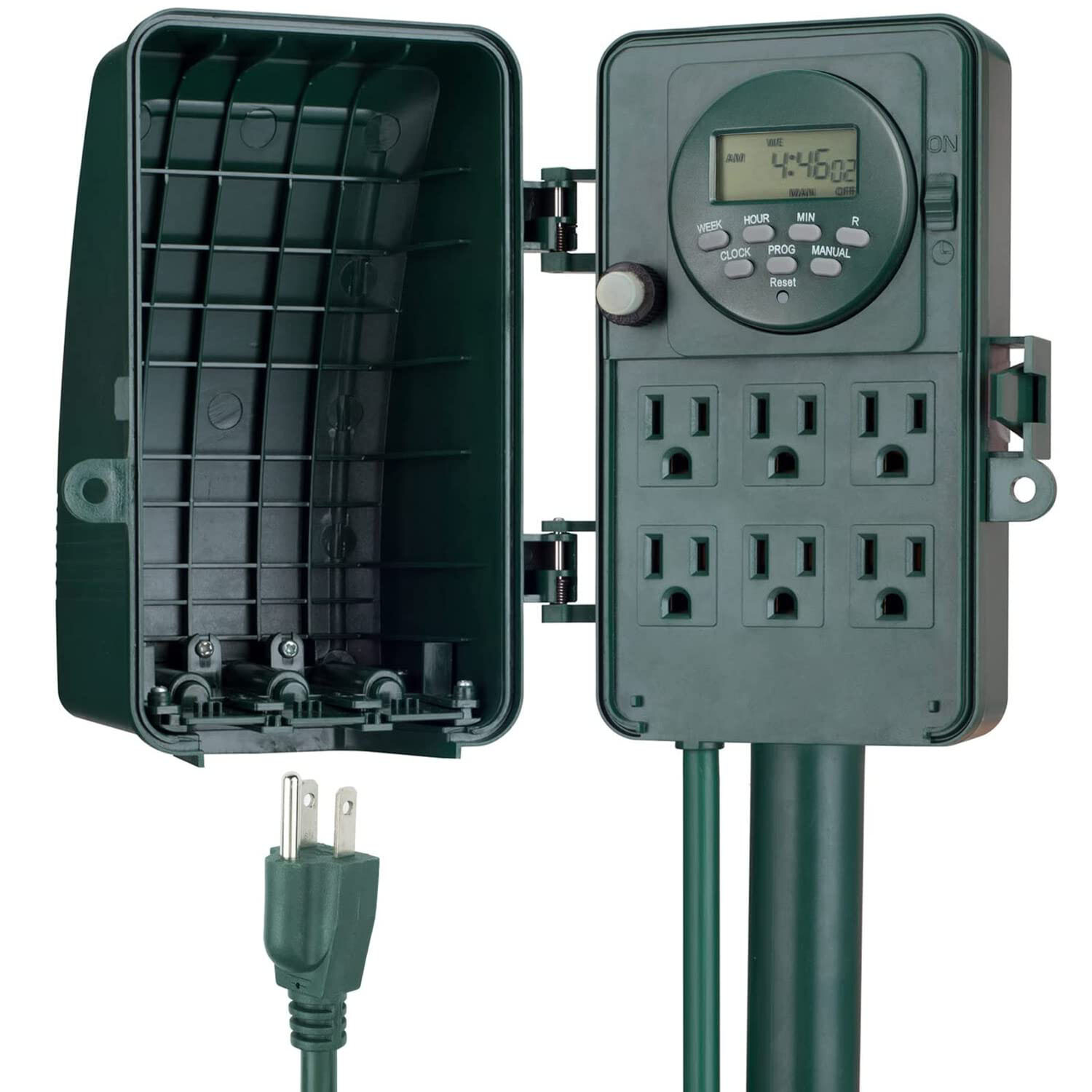 Outdoor Power Stake Timer 7 days Waterproof 6 Grounded Outlets Weatherproof