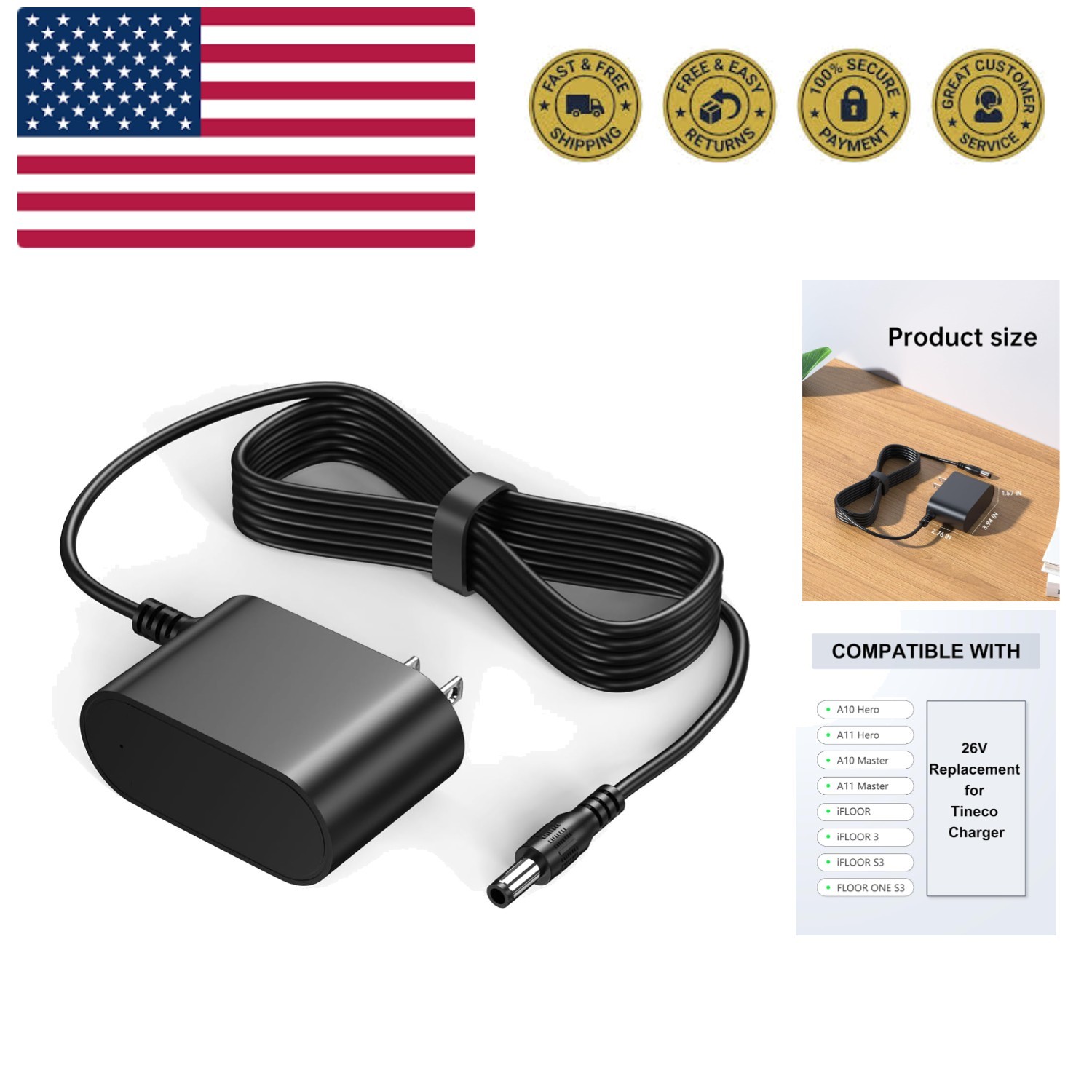 26V Charger Compatible with TINECO Cordless Vacuum Charger for A10 Dash A11 S…
