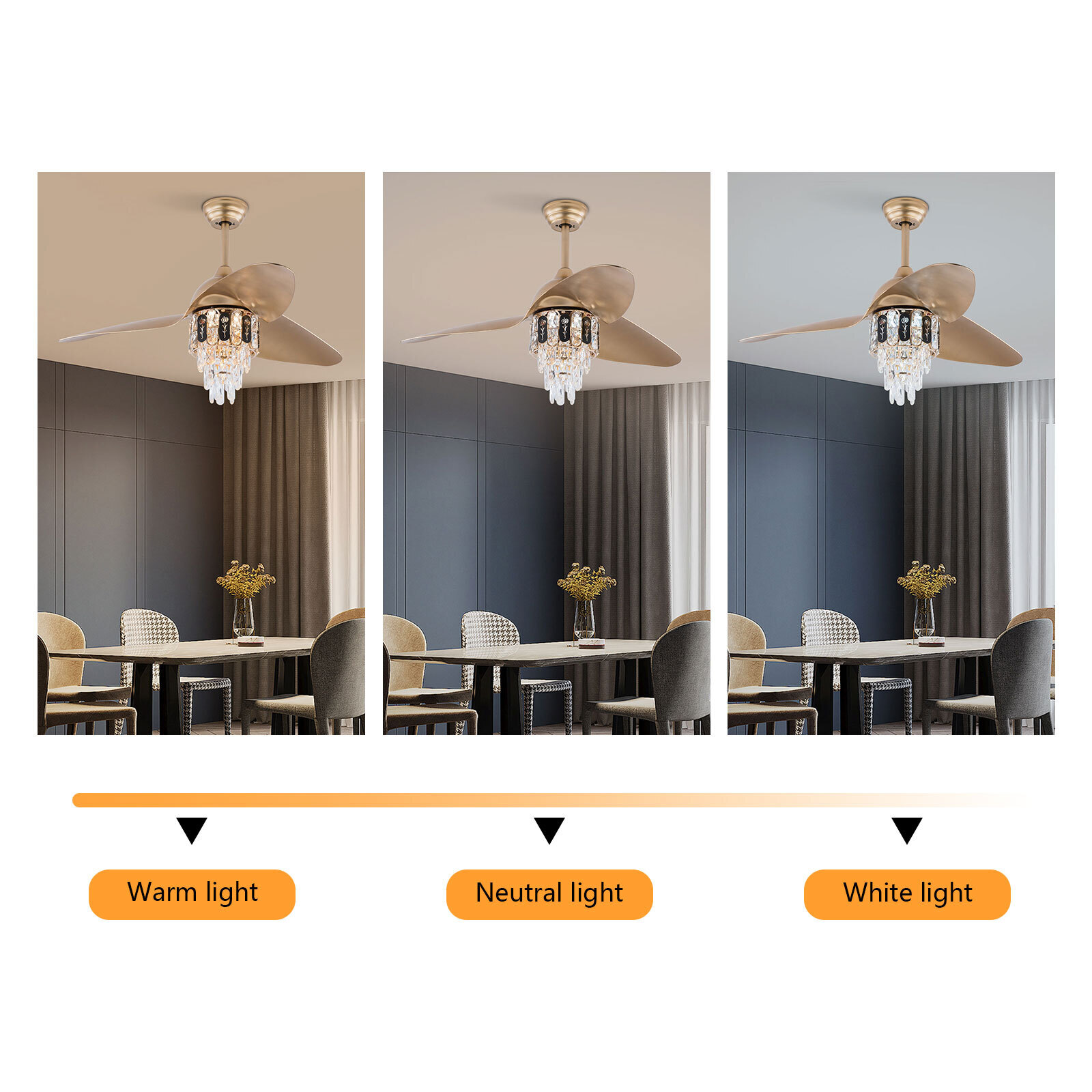 48″ Crystal Ceiling Fan Light Remote Control Chandelier Retractable Fandelier