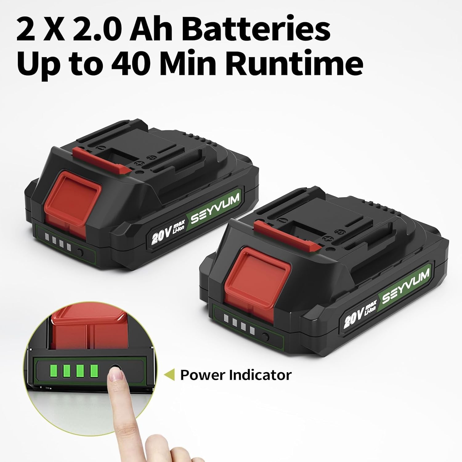 20V Cordless Leaf Blower – 2×2.0Ah Batteries, Charger, Dark Green for Yard