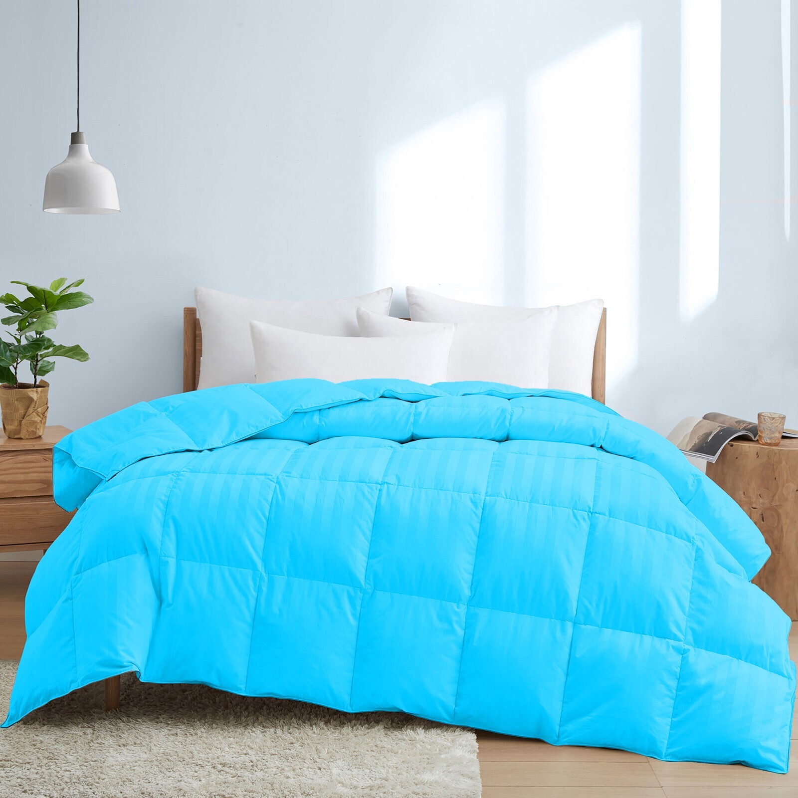Aqua Blue Stripes Down Alternative Comforter OR Sets 1000 TC Egyptian Cotton