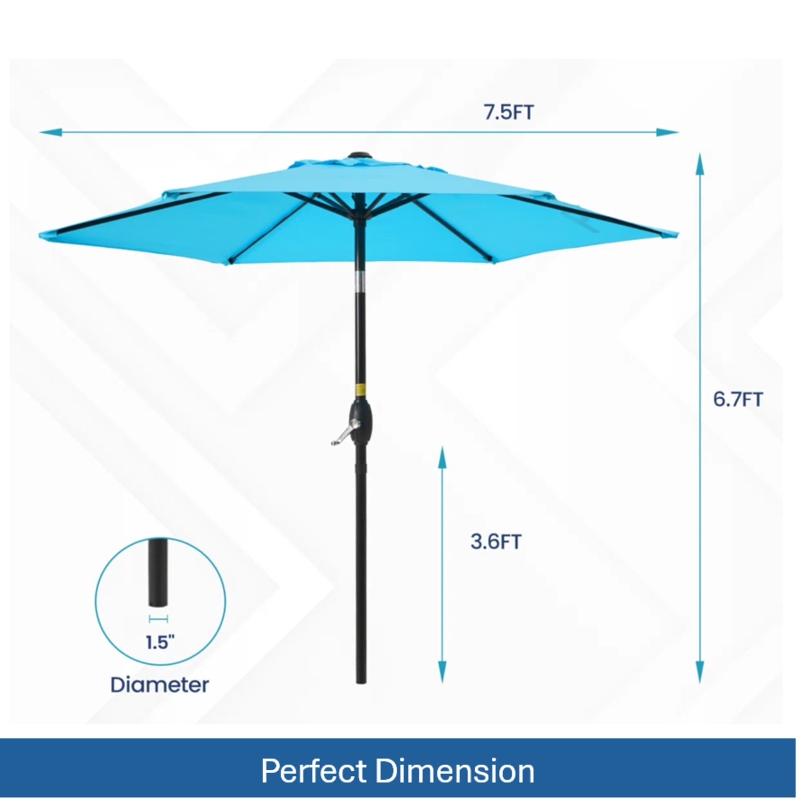 7.5 Feet Blue Market Umbrella with Crank Lift&Tilt.UV-Resistant Canopy for Pool