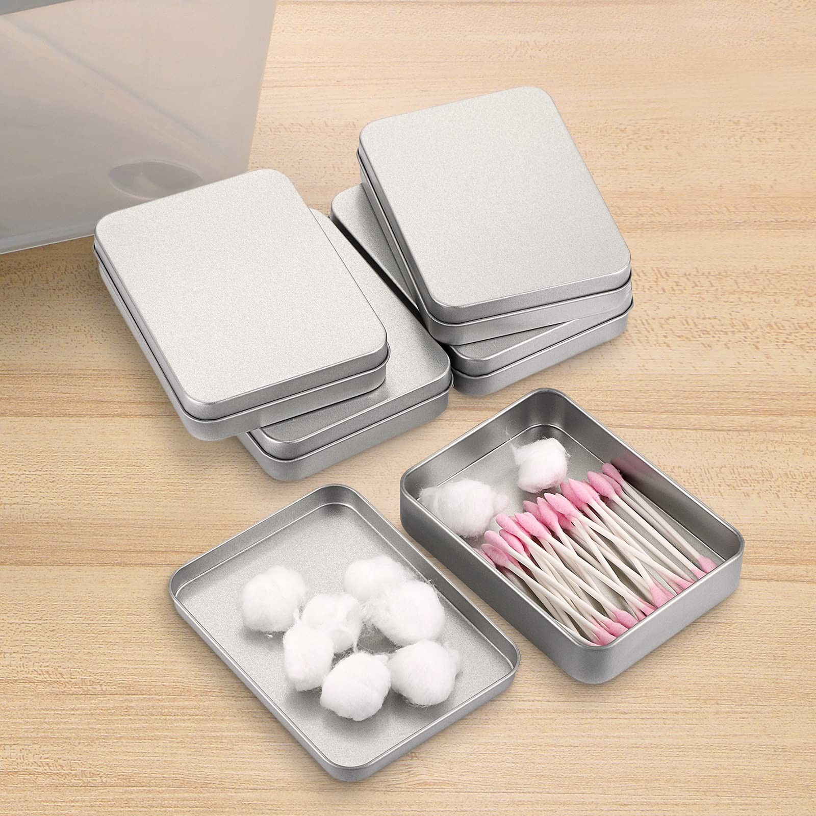 12 PCS Rectangular Storage Tins Box Lid Metal Silver Empty Container 4.5×3.14 In