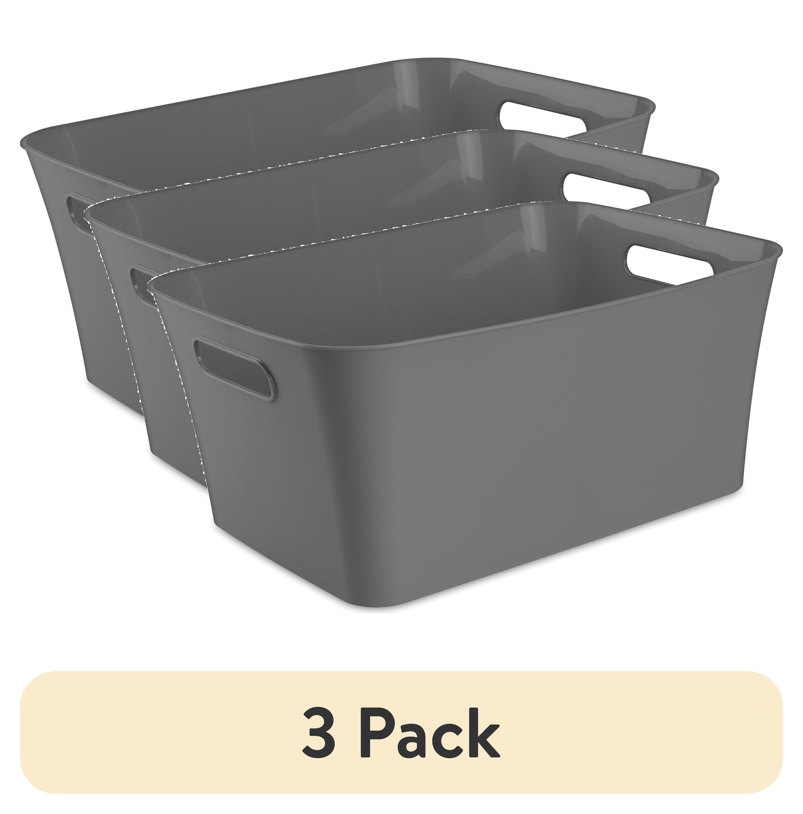 (3 pack) Large Plastic Storage Bin, Gray