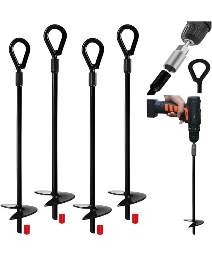 Jayzod 15″ Heavy Duty 4 Pack Earth Ground Anchor Shelters (Adapter not Included)