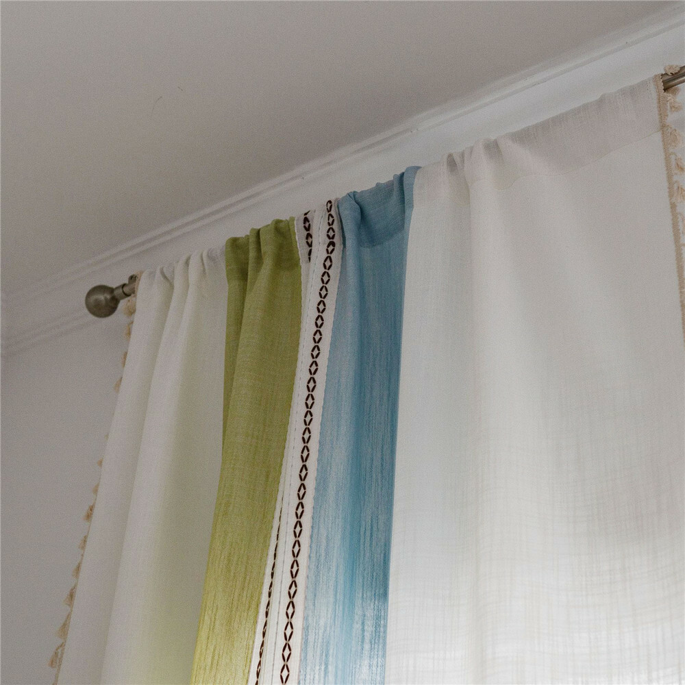 Stripe Embroidery Tassel Curtain Treatment Curtain Drape Window Home Deco