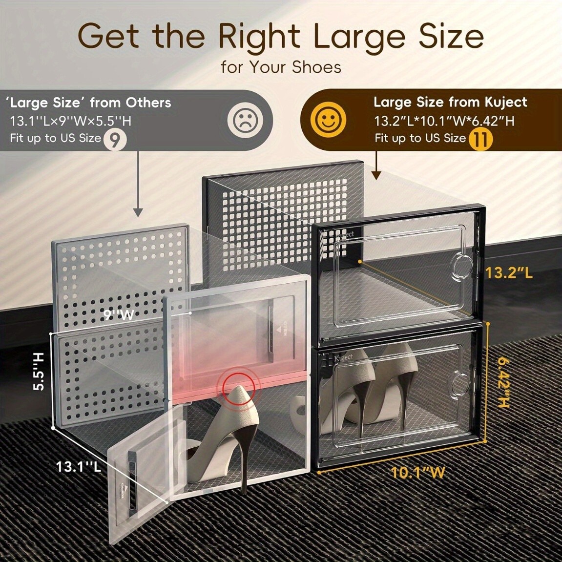 Large Shoe Storage Boxes Organizers Clear Plastic 6 Pack, Shoe Rack Holder US