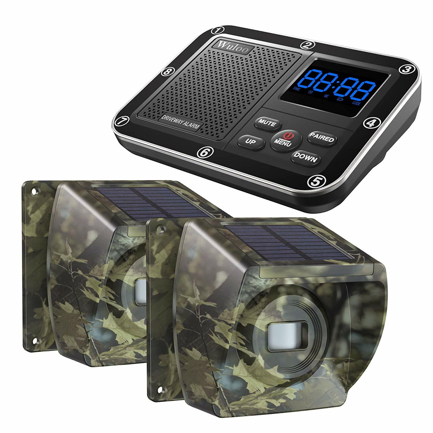 Wuloo Solar Powered Driveway Alarms 1800feet Long Range Wireless Motion Sensors