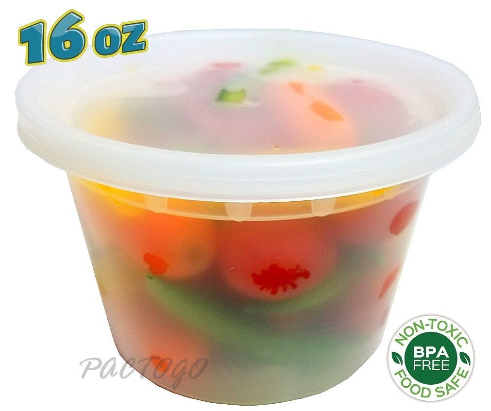 16 oz. (Pint Size) Plastic Freezer Food Storage Deli Soup Containers Tubs w/Lids