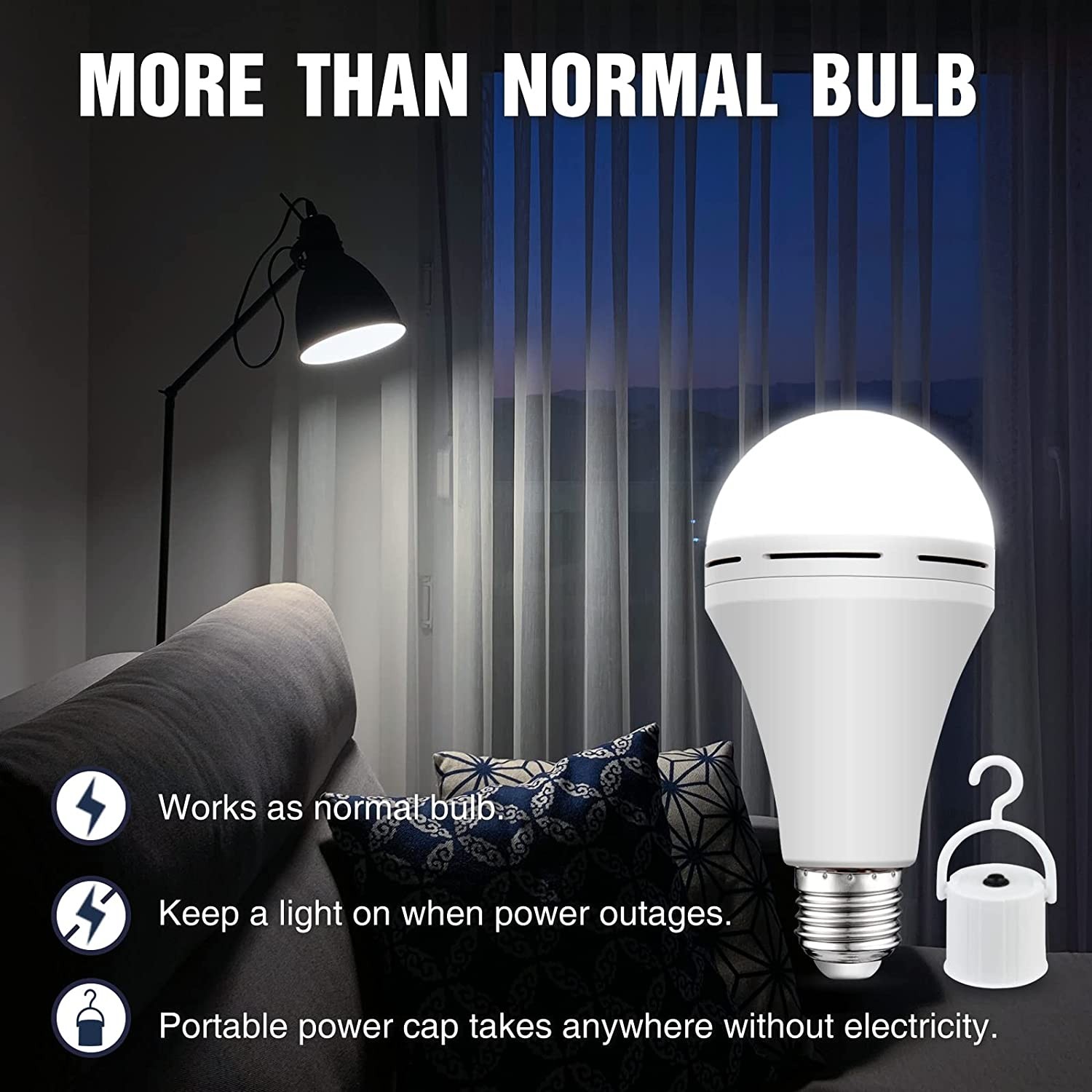 Lots LED Rechargeable Emergency Light Bulb 60W Equivalent 1200mAh Battery Backup