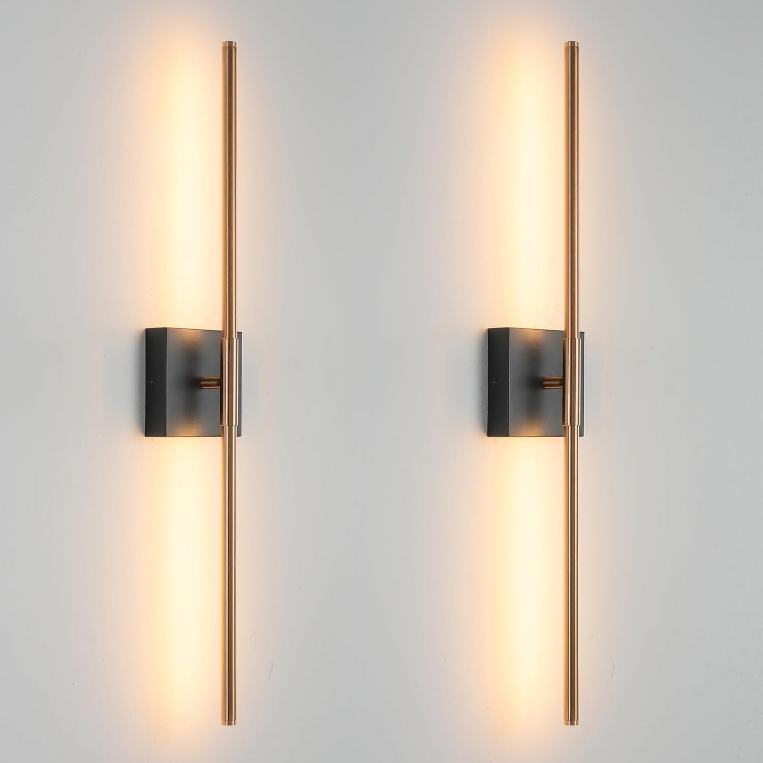 Modern Light Fixture Set of Two 27.8×4.3×3.4in Black and Brass Gold Sconces 1200