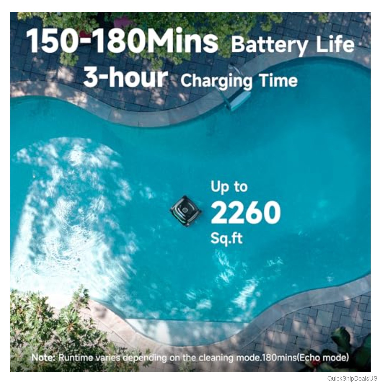 Cordless Robotic Pool Cleaner 180 Mins App Control Floor Wall Waterline Dual