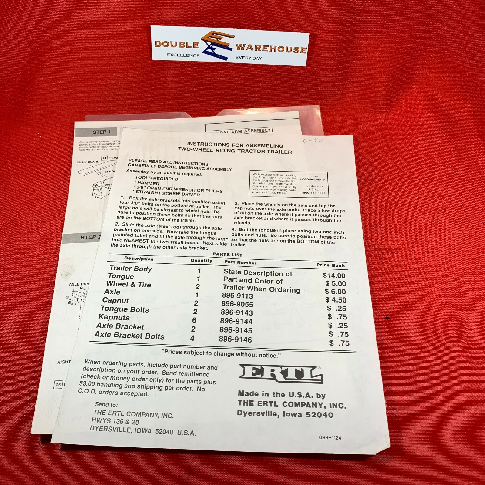 ERTL Assembly Instructions Two-Wheel Riding Tractor Trailer