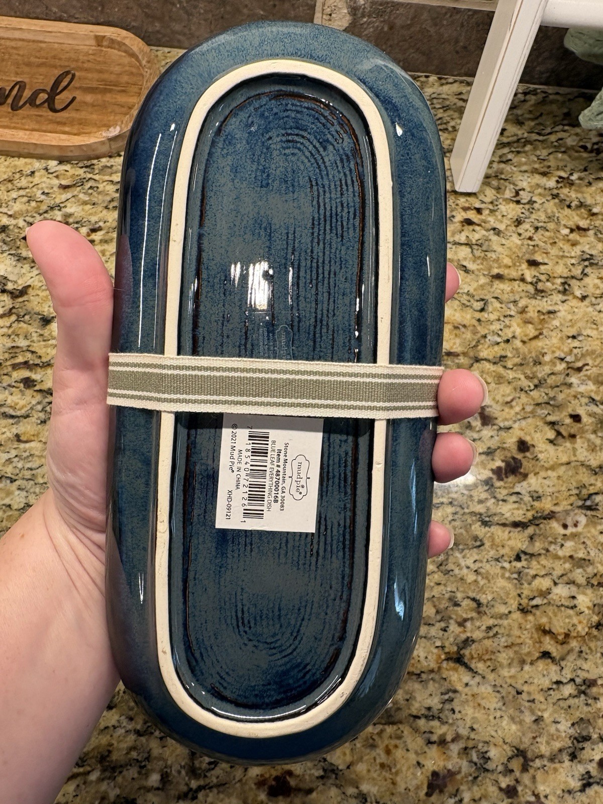 Mud Pie Blue Leaf Ceramic Cheese Board with Knife, Medium Oval, Modern Nature