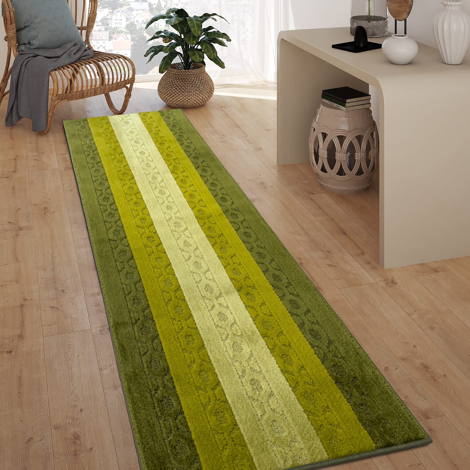 Non Skid, Machine Washable, Hallway, Kitchen Runner Rug, Custom Length, Green