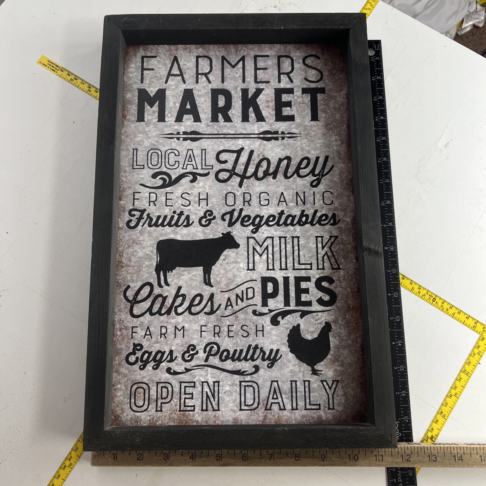 Farmer’s Market Vintage Metal Tin Signs Milk Farm Wood Framed Hang Wall Decor