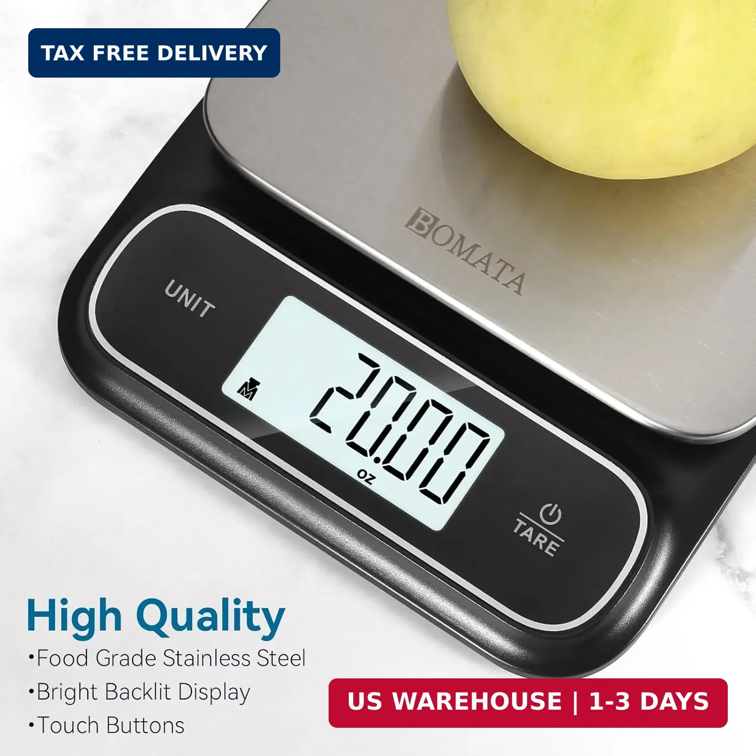 BOMATA Waterproof IPX6 Kitchen Scale, 0.1 g/0.01 oz High Precision, 5 kg/11 lbs,