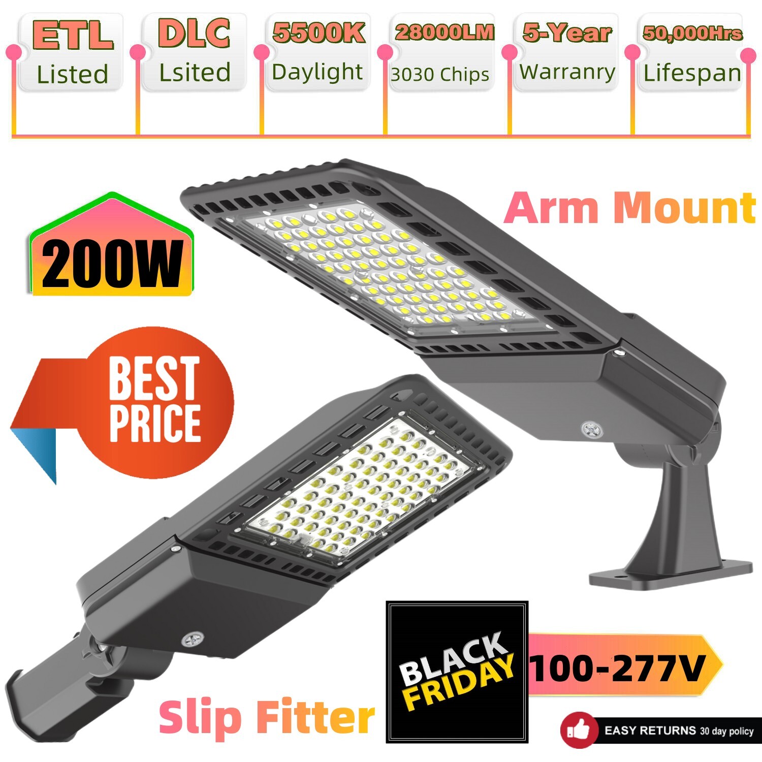 LED Road Street Flood Lighting 200/300W Outdoor Garden Security Lamp US Shipping