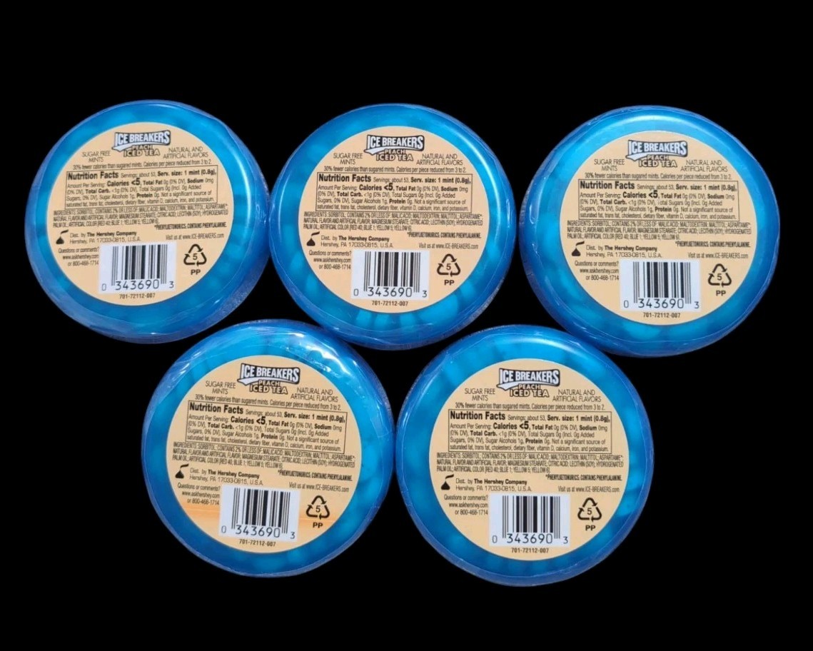 Ice Breakers Peach Iced Tea Mints x5 Sugar Free BB 11/22 Collectible New/Sealed