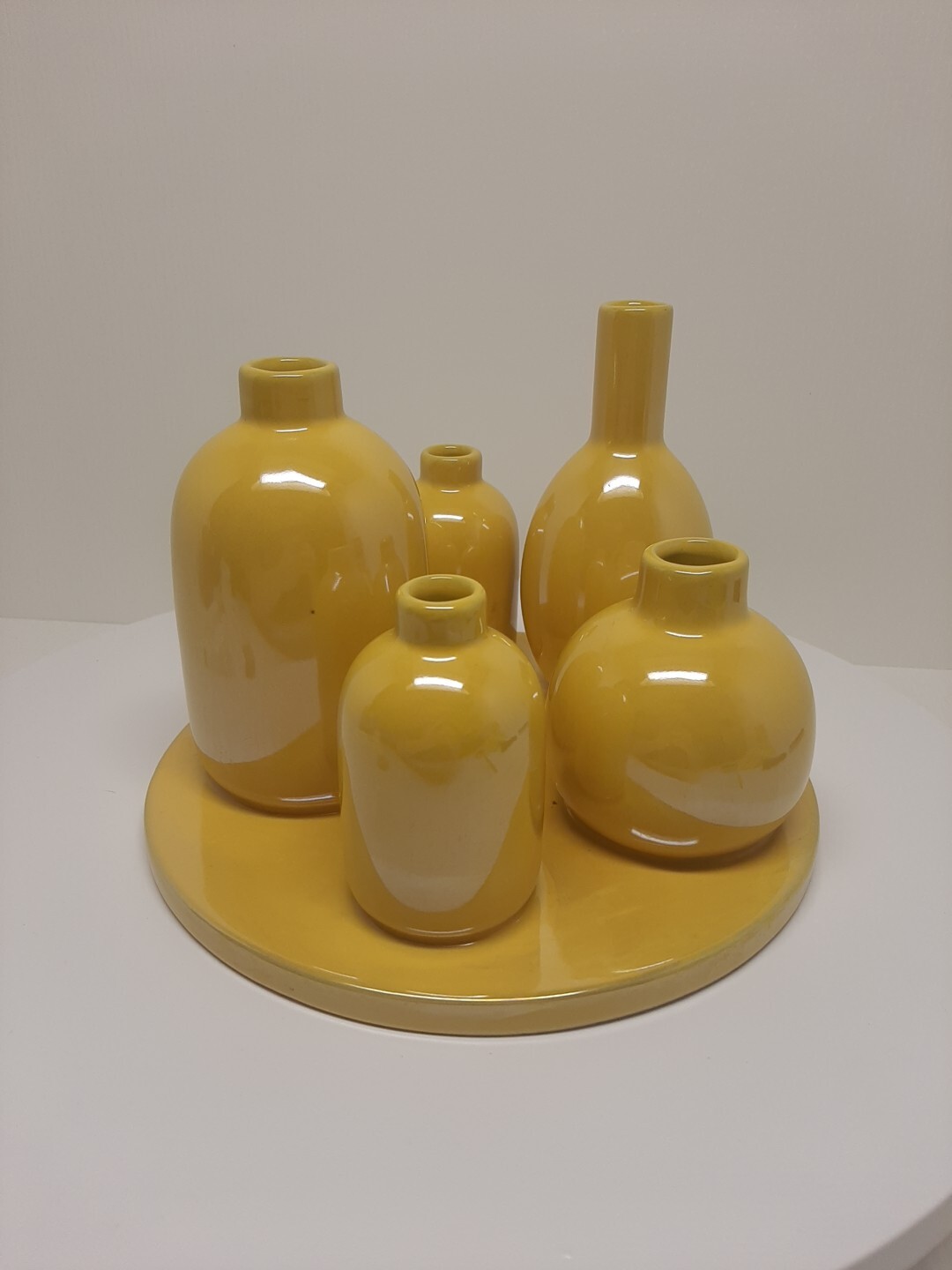 Yellow Vase Ceramic Bottle 5 Mini-vase On One Plate Home Decor Flowers D25