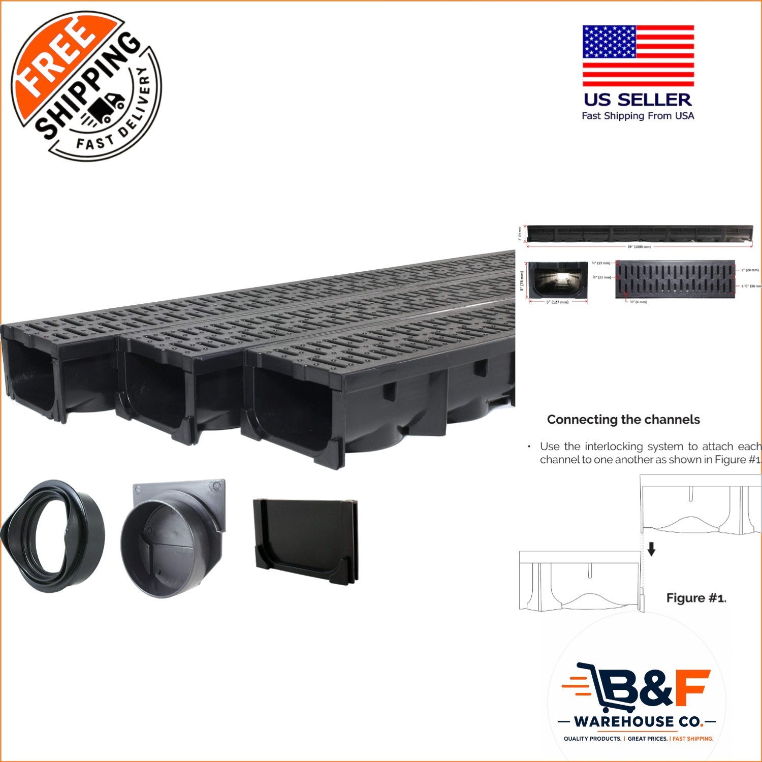 Galvanized Finish Drainage Channel Drain Kit – 117″ Length for Seamless Flow