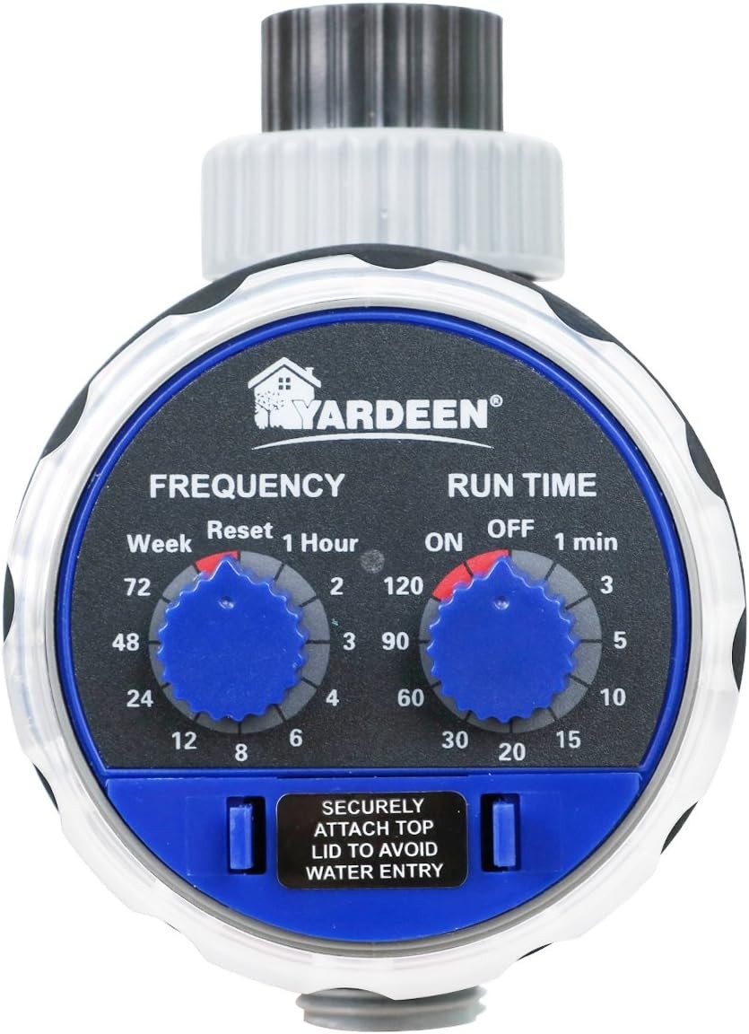 Electronic Hose Irrigation Timer, Two-Dial Design, No Water Pressure Required