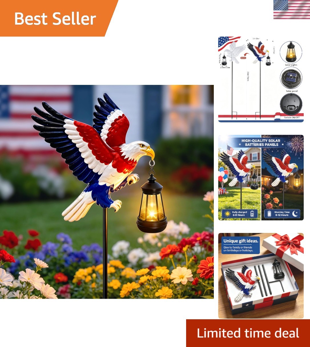 Handmade 29-inch Bald Eagle Solar Stake Light – Great Gift for Loved Ones