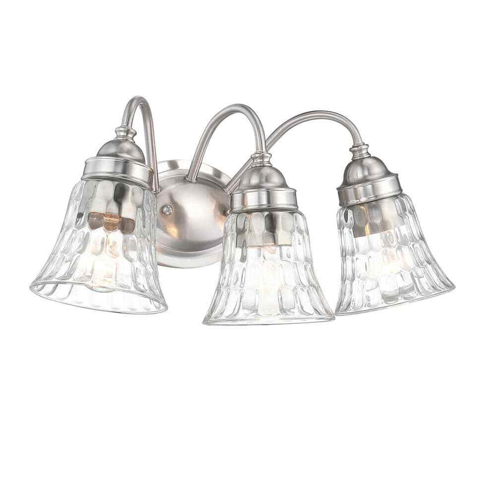 Hukoro 19.3 in. 3-Light Brushed Nickle Bathroom Vanity Light+Trumpet Glass Shade