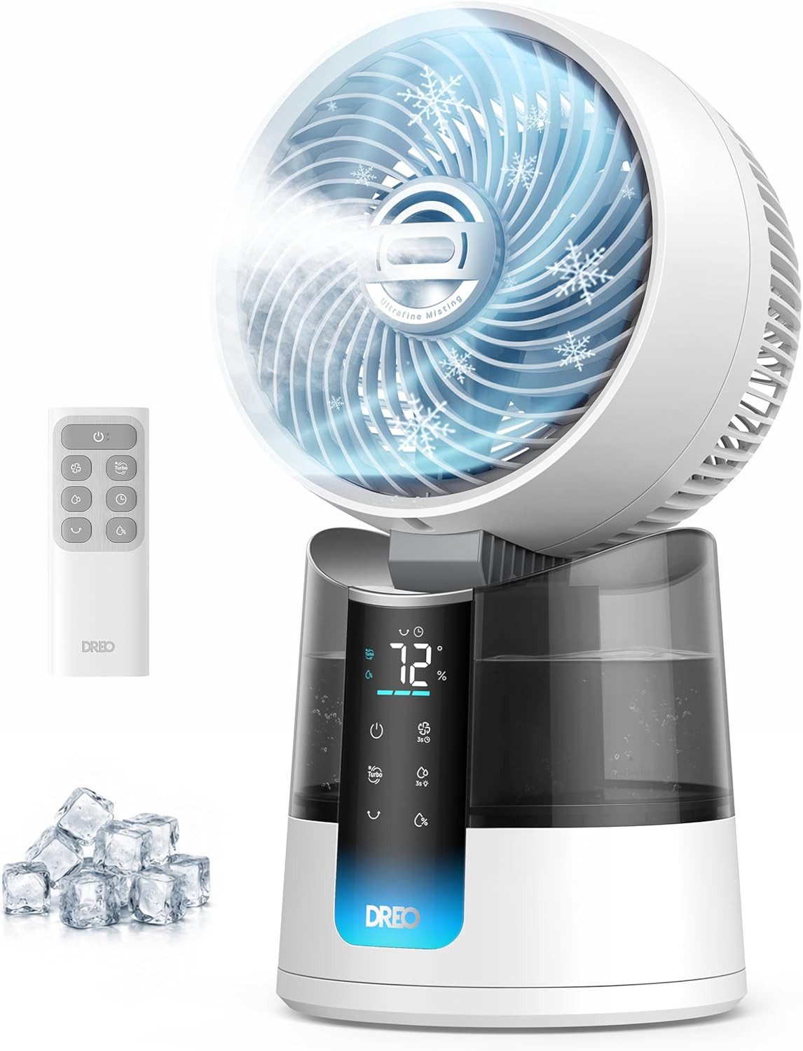 DREO Turbocool Misting Fan 516, 5℉ Drop Cooling Fans That Blow Cold Air, 150°+30