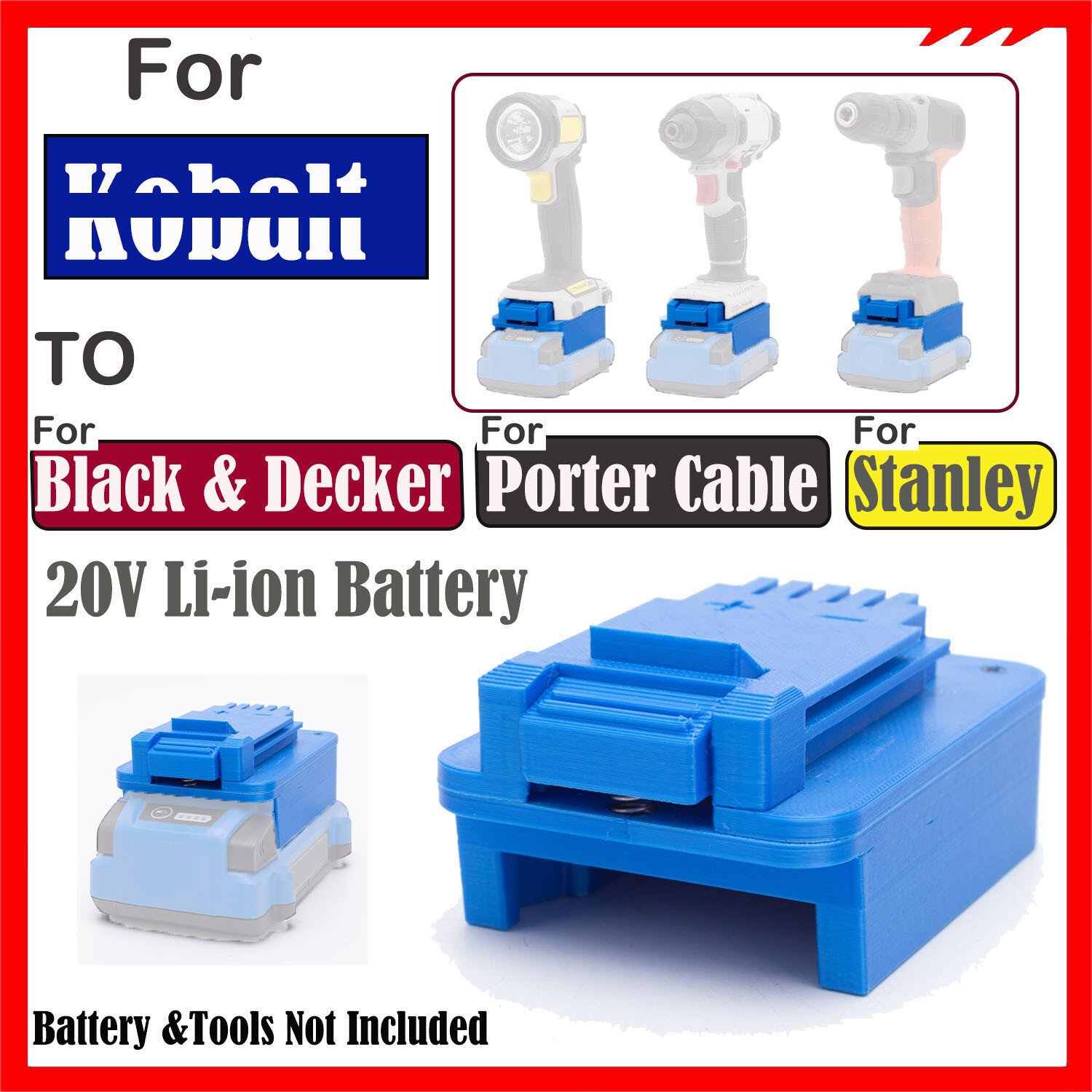 For Kob alt 24V Lithium Battery Adapter For Black & Decker/Porter Cable 20V Tool