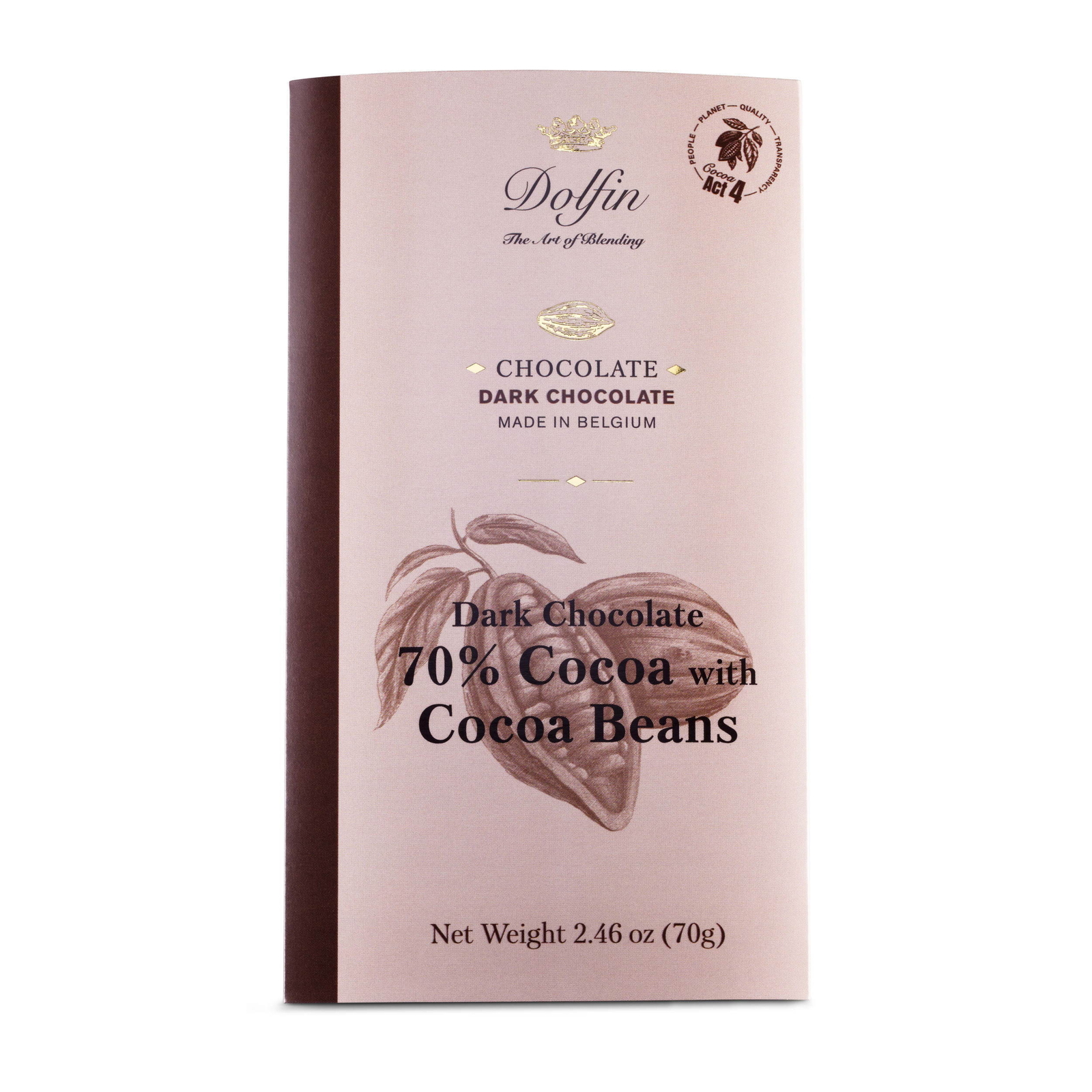 Dolfin 70% Dark Chocolate Bar with Cocoa Beans imported from Belgium