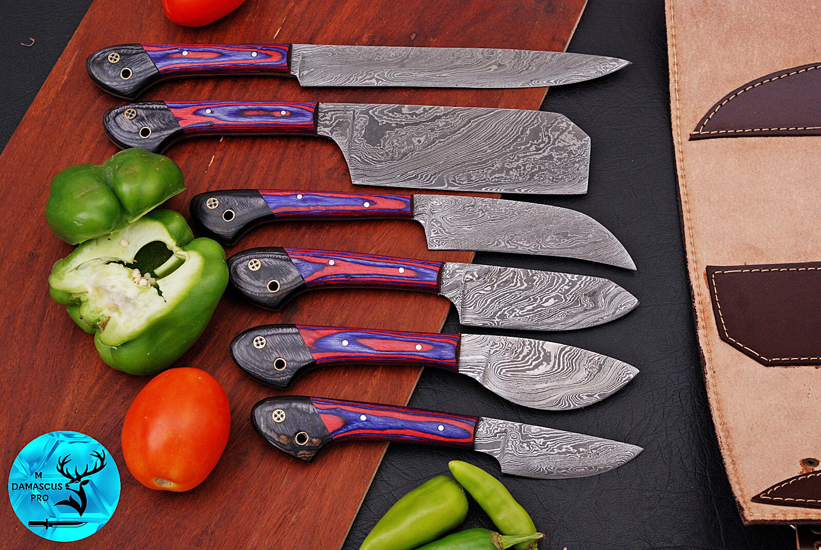 Custom Handmade HAND FORGED DAMASCUS STEEL CHEF KNIFE Set Kitchen Knives