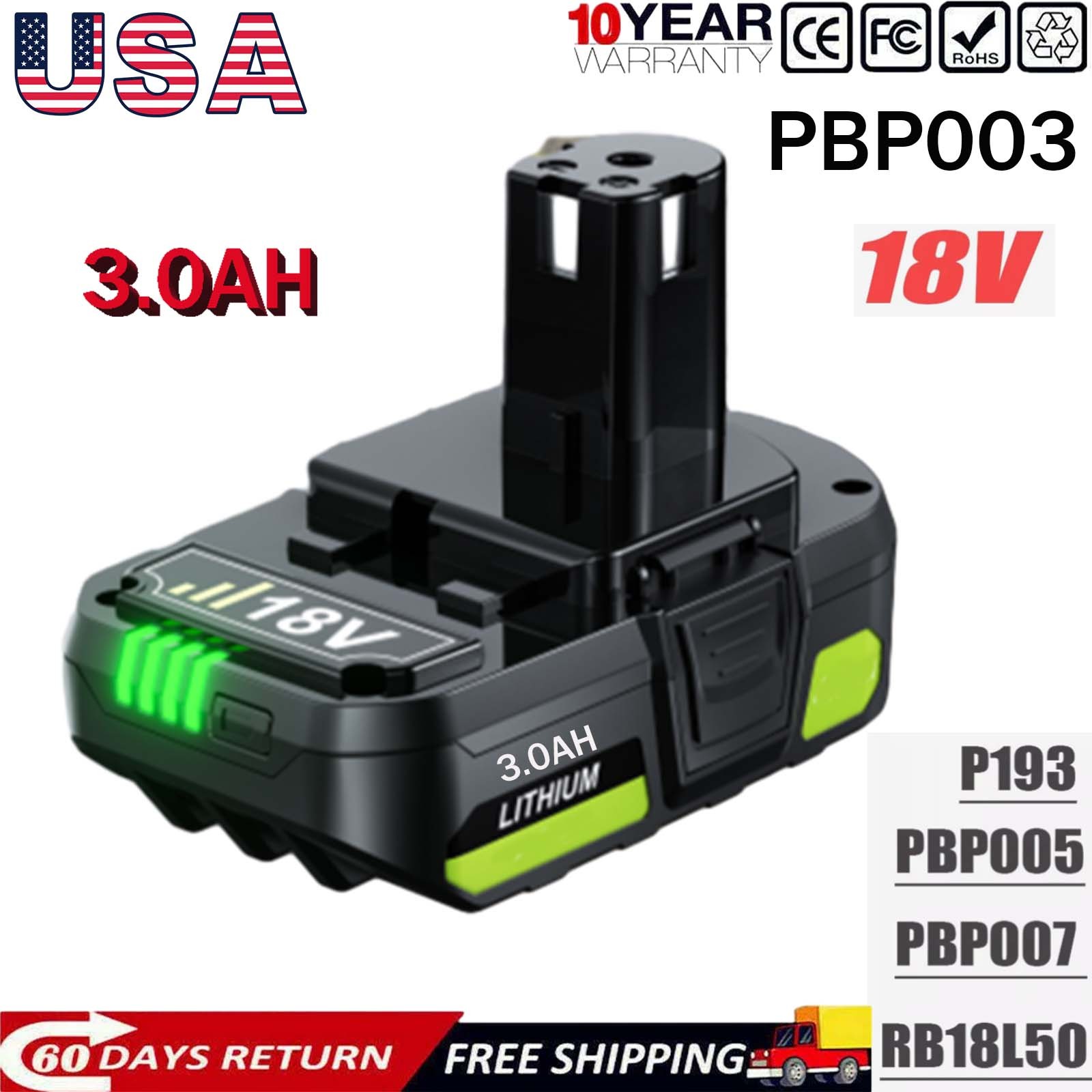 2X 4.0Ah Battery For RYOBI P108 18V PBP003 Li-ion ONE Plus PBP002 P191 8.0ah