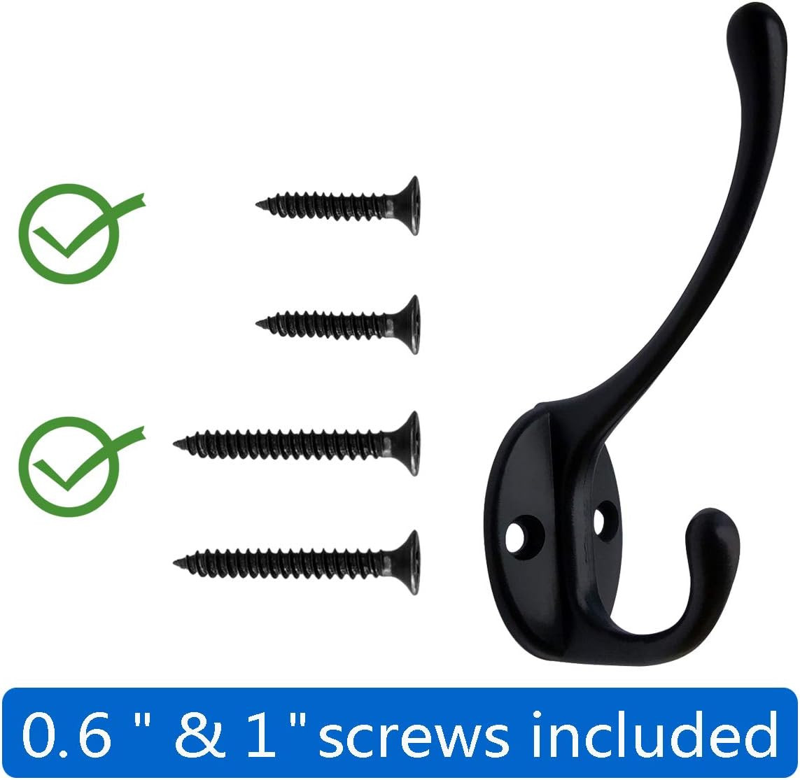 10 Pack Dual Coat Hooks Wall Mounted with 40 Screws Retro Double Hooks Utility B