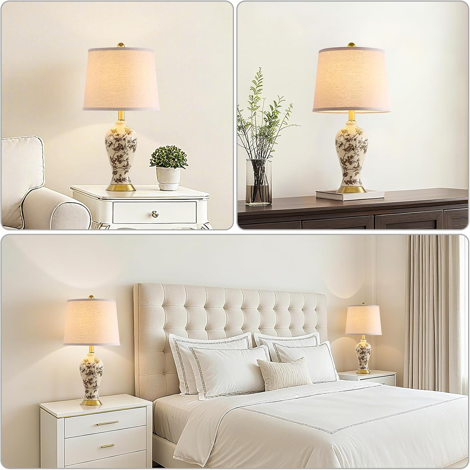 Chinoiserie 24″ Ceramic Table Lamps Set of 2 with LED Bulbs – Bird Pattern