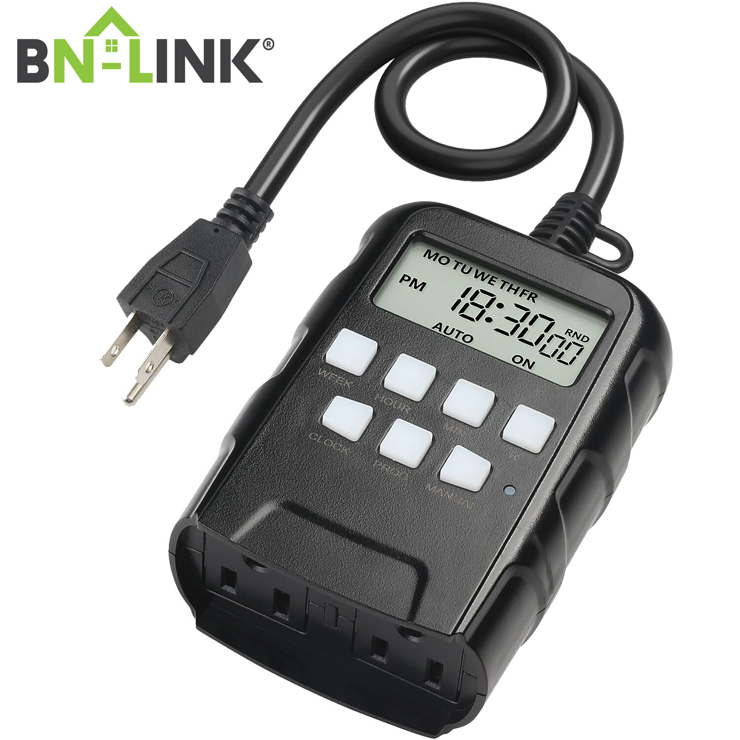 BN-LINK 7 Day Outdoor Heavy Duty Digital Programmable Timer Dual Outlet 125V AC