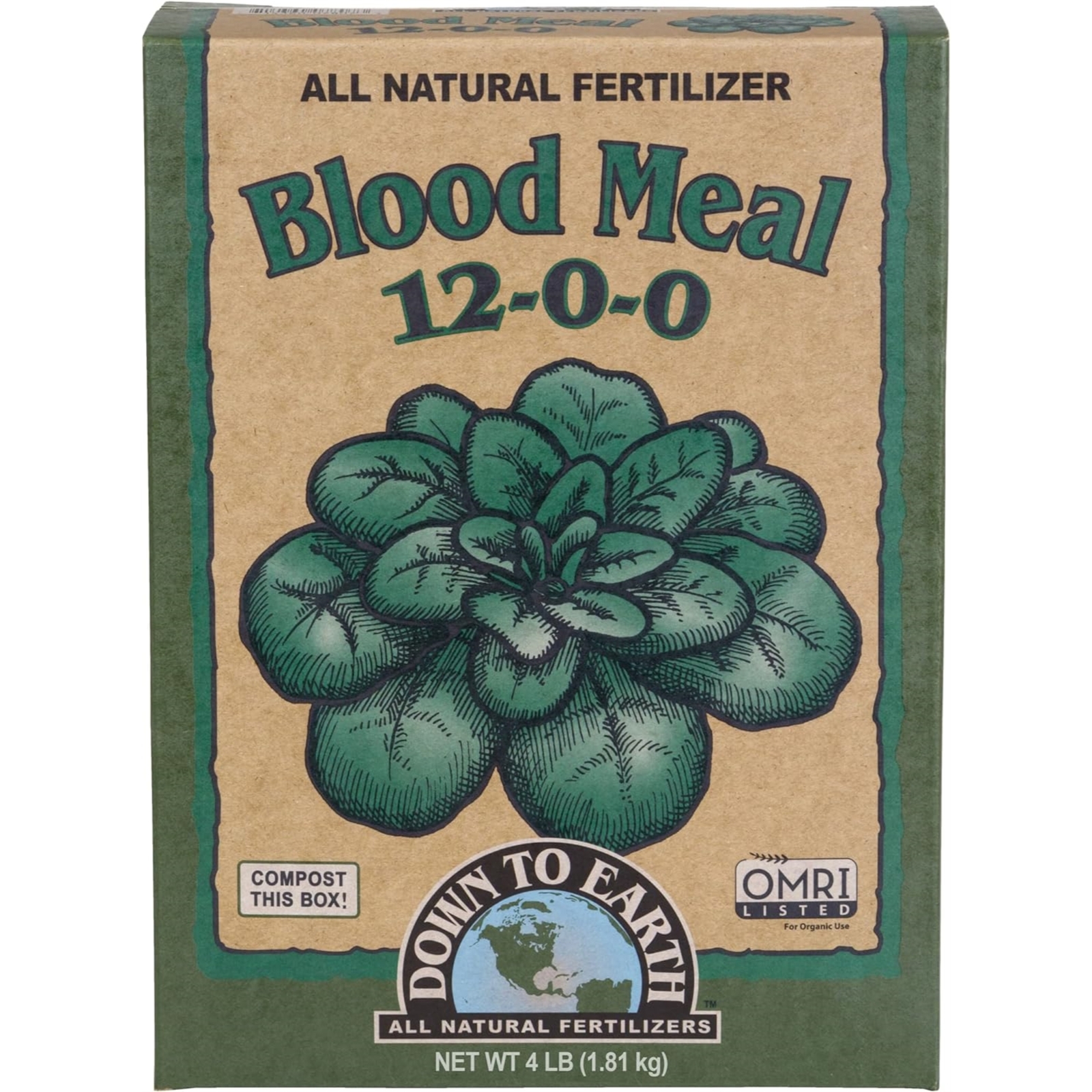 Down To Earth OMRI Listed 12-0-0 Organic Blood Meal Fertilizer Mix, 4 lb