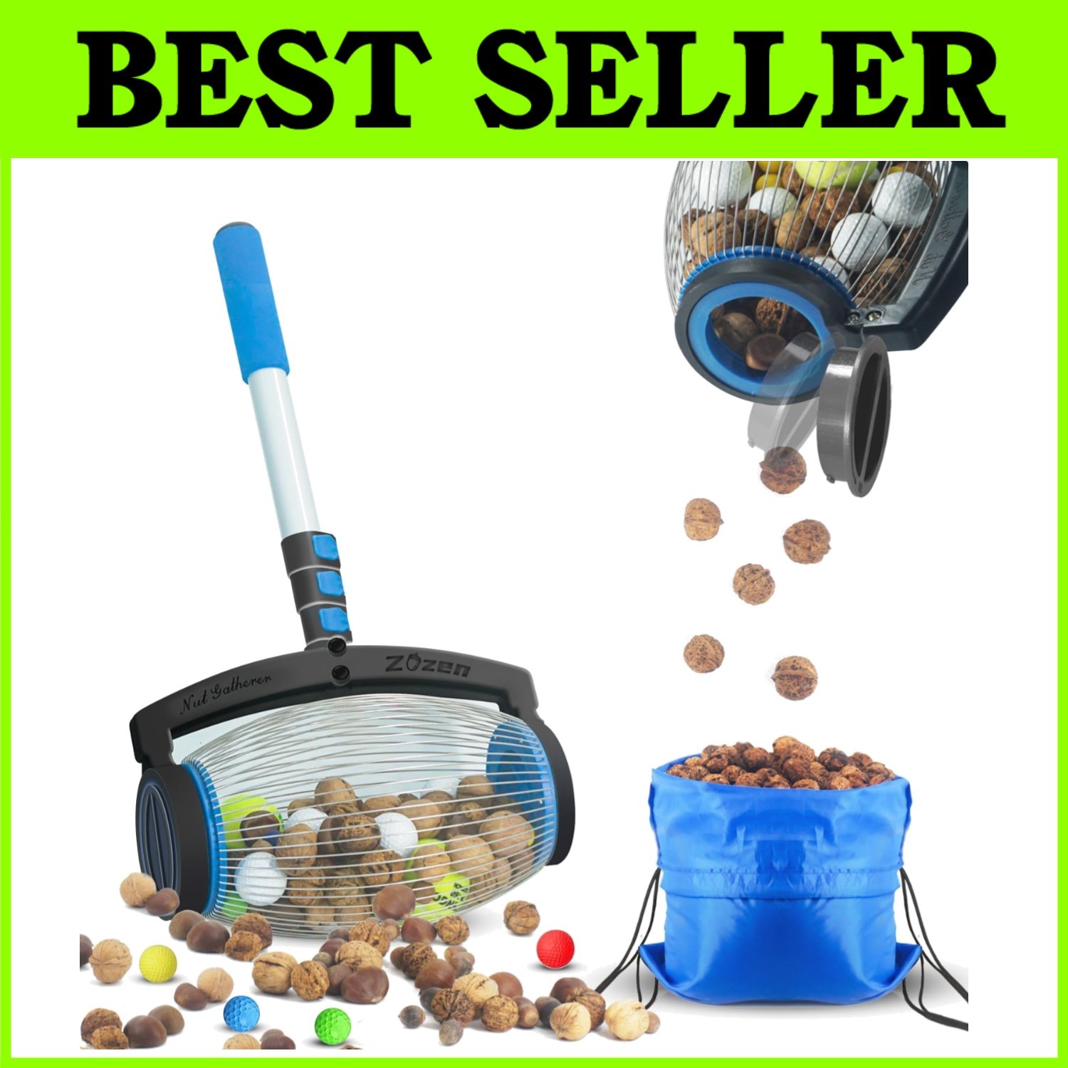 Nut Picker Upper Roller – Side Opening Dump, Stainless Steel