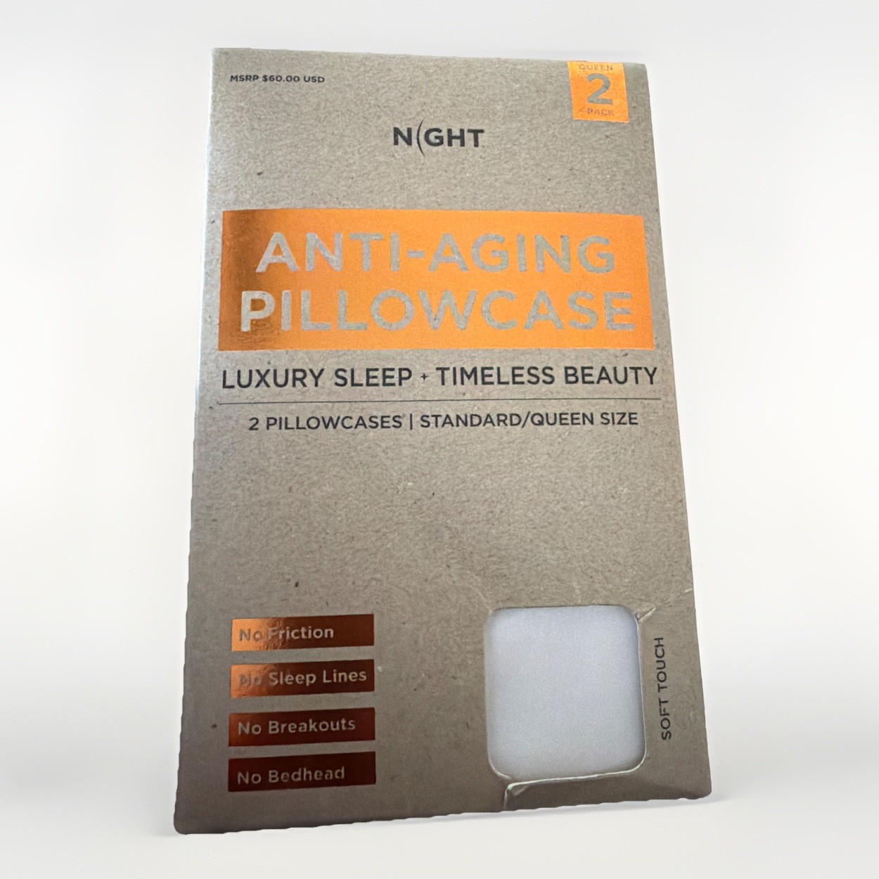 SHINE BY NIGHT anti-aging STANDARD Queen pillowcases BEIGE 100% POLYESTER New