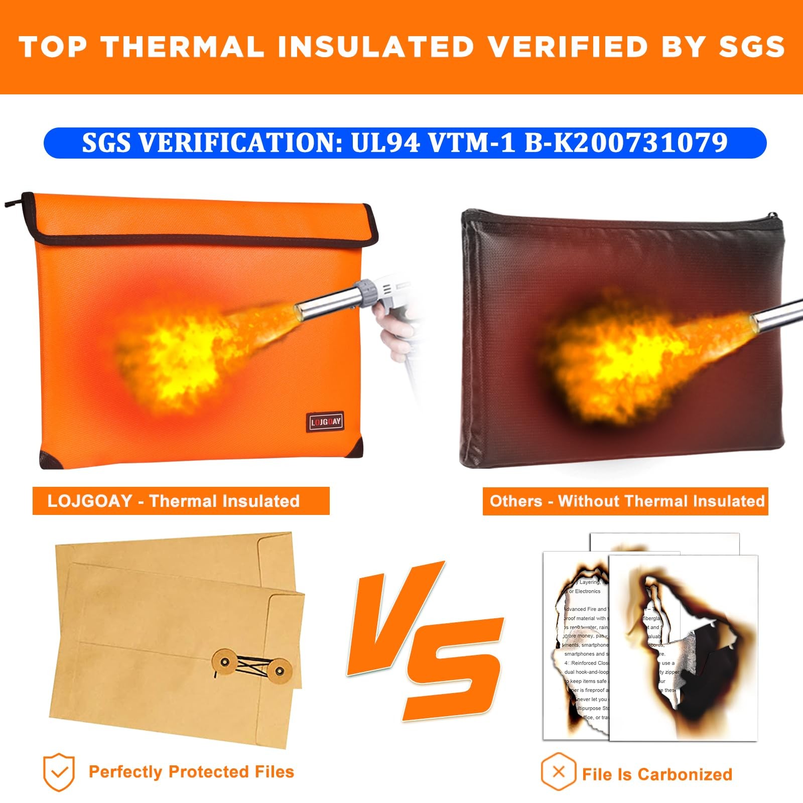 Orange 13.9×10.6 Inch Fireproof Bag 5200 Thermal Insulated Waterproof Box