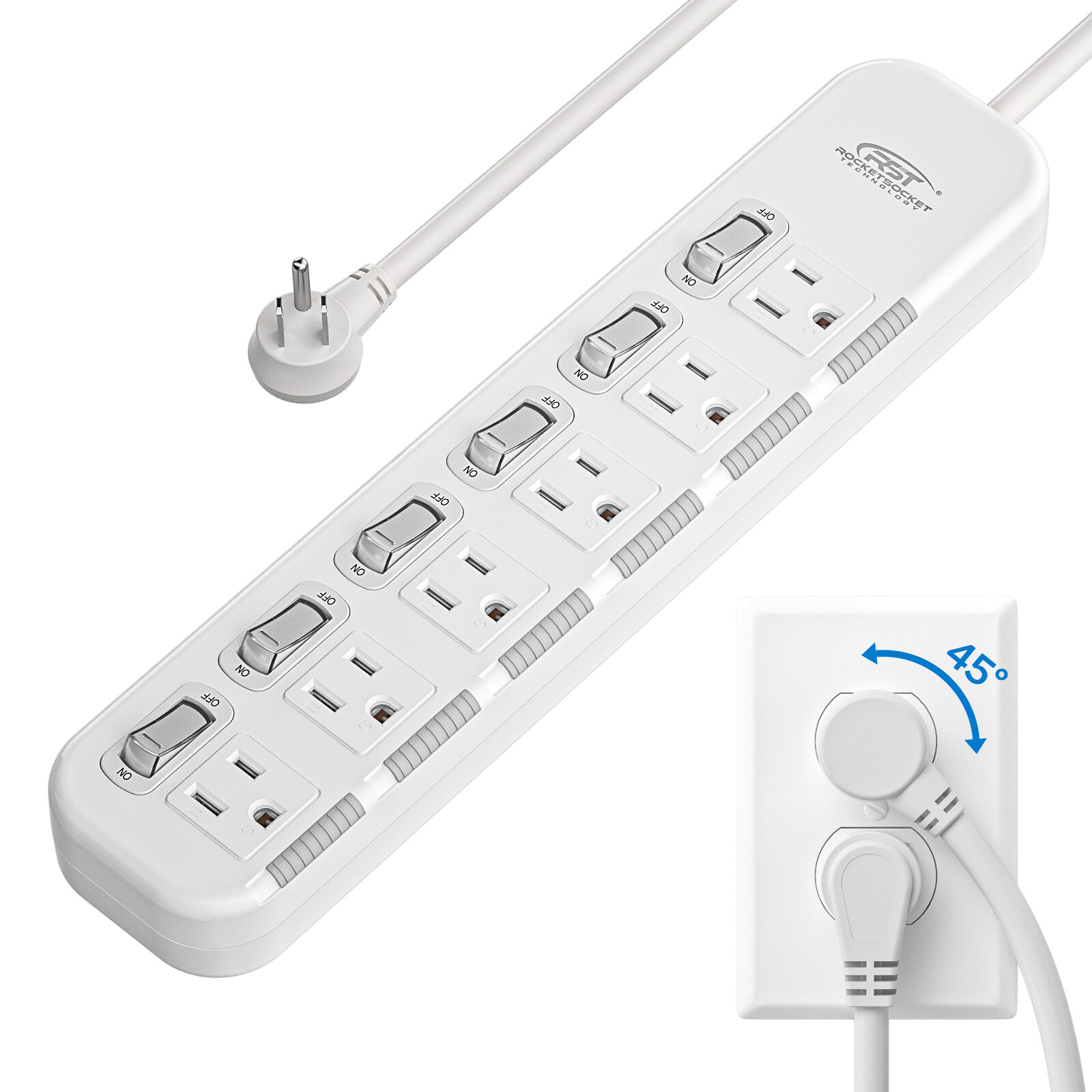 CRST Power Strip Surge Protector with 15A Power Strips Individual Switch